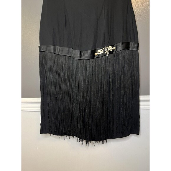 Vintage Flapper Dress Womens Large 20s Gatsby Sleeveless Fringe Beaded Accent - Picture 3 of 11